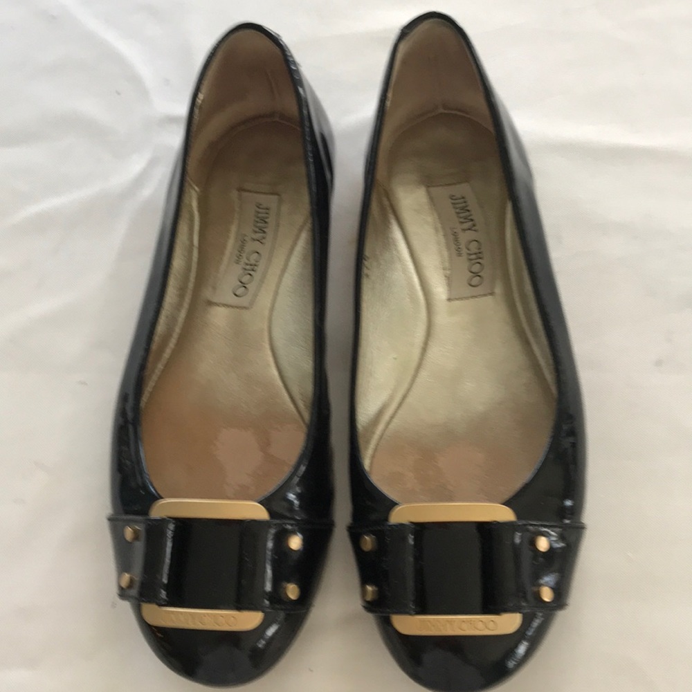 Jimmy Choo patent leather flats.